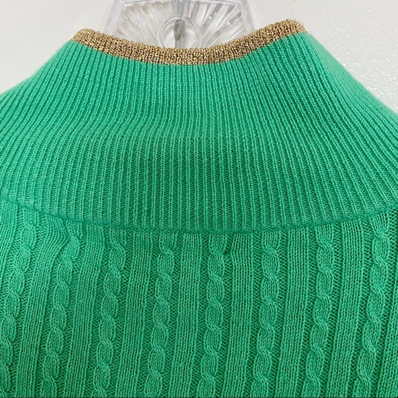 Ralph Lauren Cable Knit Zip Cardigan Sweater  Green Gold Trim Collar Vintage XL - Picture 5 of 10